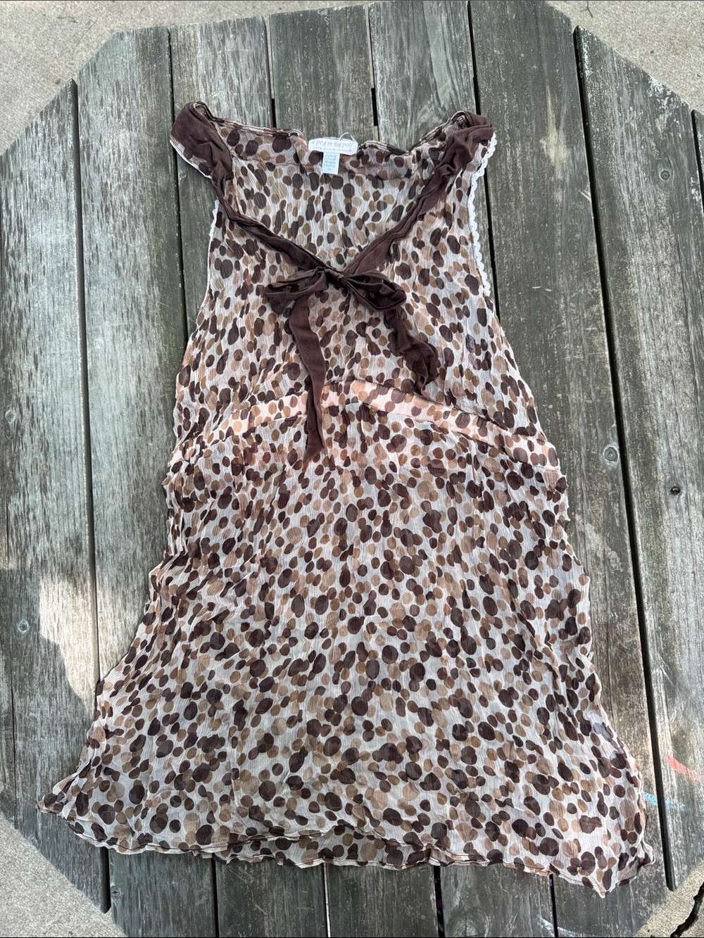 Lightweight Maternity Brown Polka Dot Sheer Tank with Tie Neck